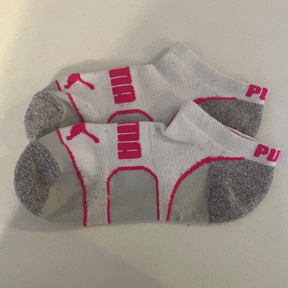 Pink, white, and grey Puma Athletic Socks
